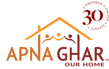 Apna Ghar Logo in orange and maroon text