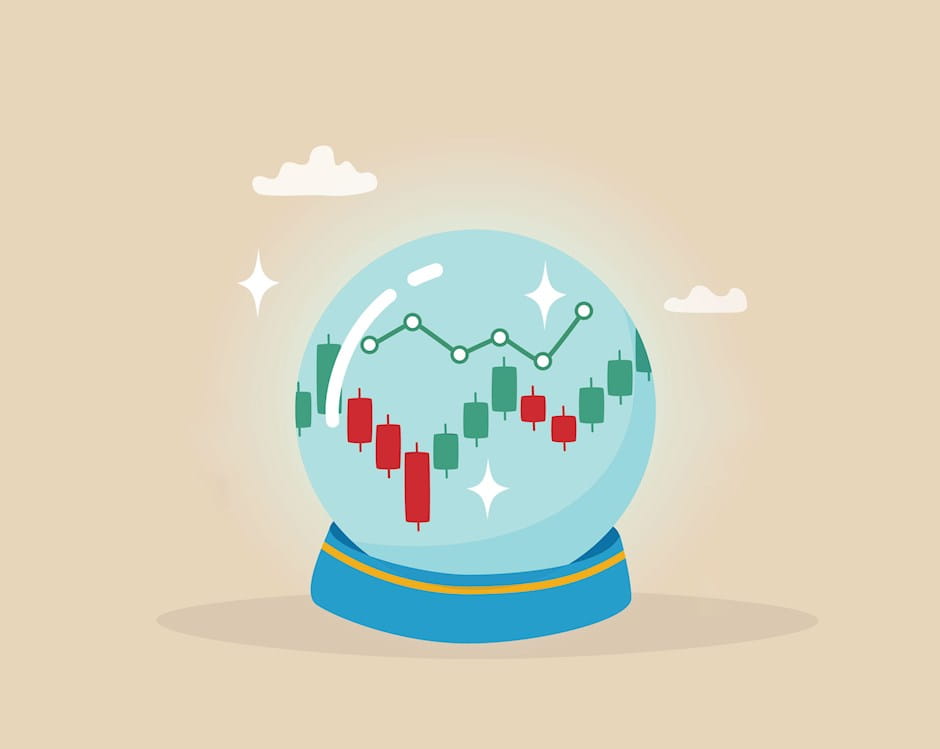 Crystal ball showing financial chart