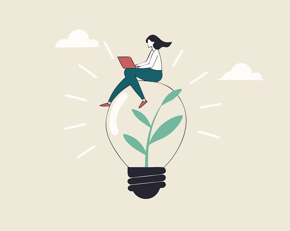 Woman sitting on lightbulb