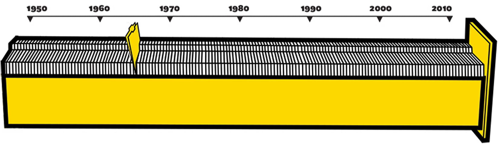 Illustrated yellow filing cabinet with 1965's file pulled