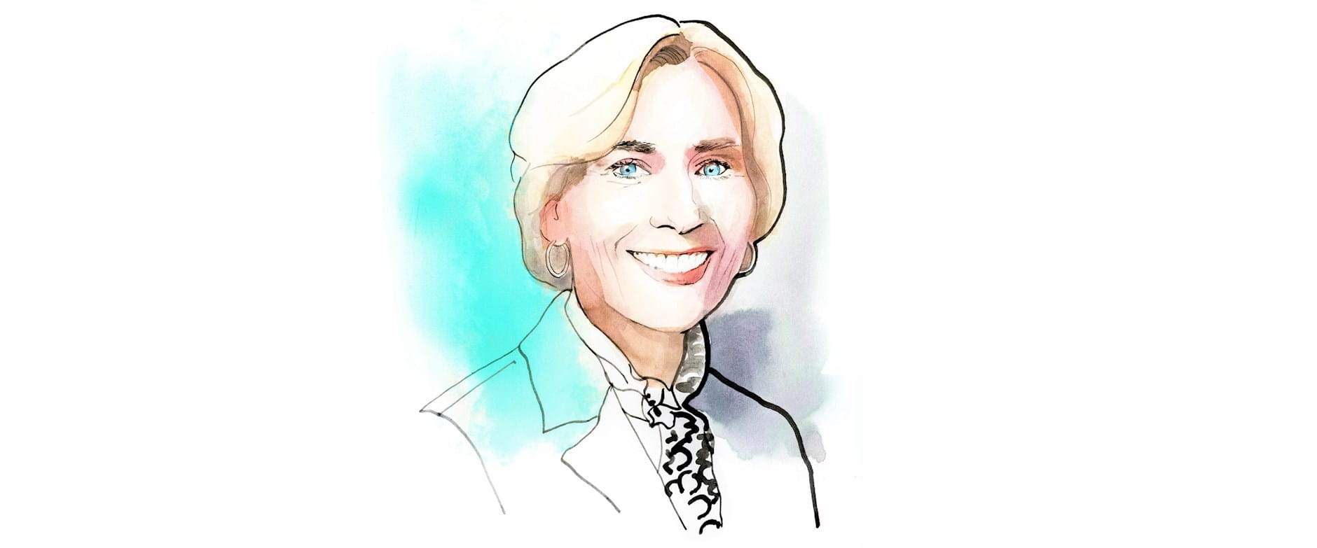 A watercolor style portrait of Kathryn Mikells